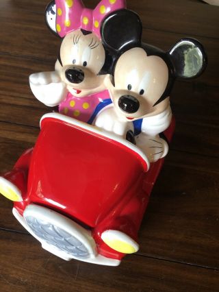 Retired Mickey Mouse And Minnie Cookie Jar Red Car Houston Harvest 10 1/2”x 10”