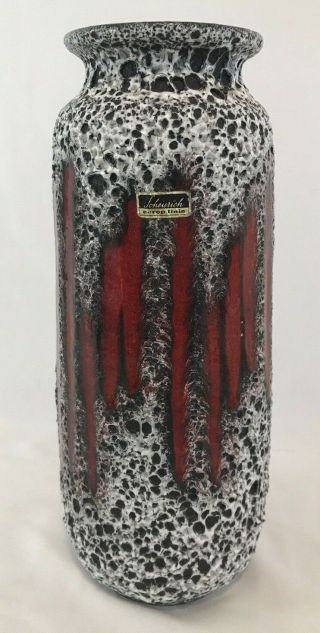 Vtg Scheurich Mid - Century Mcm Fat Lava Glaze Vase Red Black Germany 206 - 27 10.  5 "