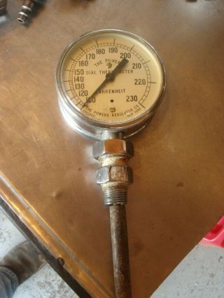 Vintage POWERS REGULATOR Dial Thermometer Industrial Gauge Steampunk Hot Water 2