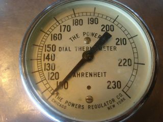 Vintage POWERS REGULATOR Dial Thermometer Industrial Gauge Steampunk Hot Water 3