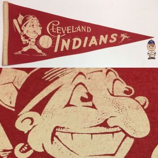 1960’s Cleveland Indians Ohio 12x29 Vintage Pennant Mlb Baseball Wahoo