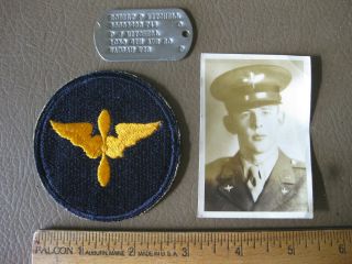 Vintage Ww2 Us Army Air Force Aviation Cadet Patch W/ Dog Tag And Photo 1944
