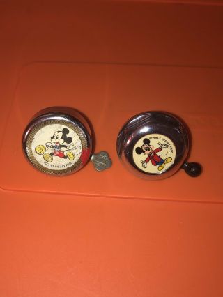 Vtg Walt Disney Production Mickey Mouse Metal Bicycle Bike Bells W Clamps