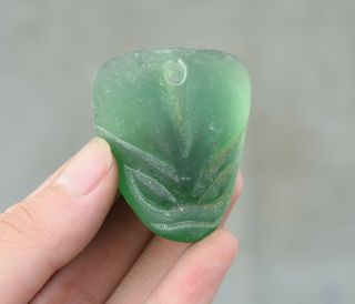 2 " Chinese Hongshan Culture Green Crystal Carving Sun God Pendant Amulet