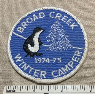 Vintage 1974 - 75 Broad Creek Boy Scout Winter Camper Badge Patch Penguin Bsa Camp