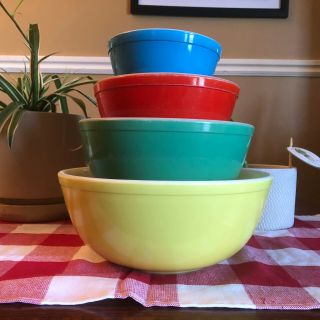 Htf Vintage Pyrex Complete Primary Colors Mixing Bowls Set
