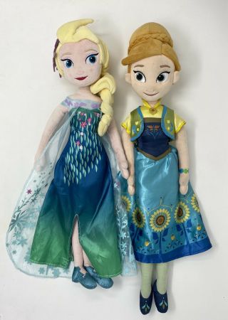 Disney Store Frozen Fever Elsa And Anna Princess Plush Stuffed Toy Doll 20 Inch