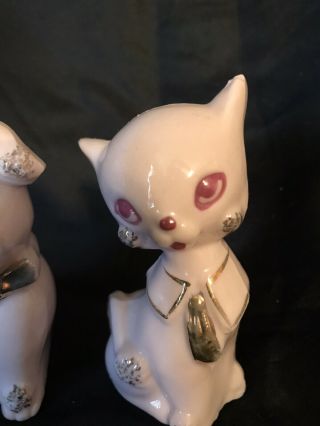 Vintage Collectible Dog and Cat Figurines Made in Japan Pink and Gold 3