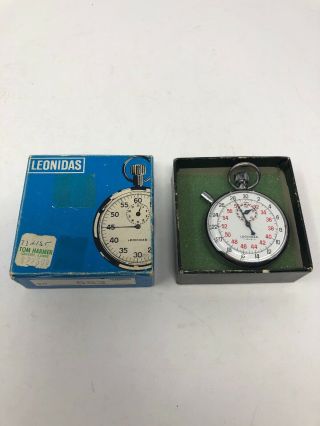 Vintage Heuer Leonidas Swiss Stopwatch,  7 Jewels,  52mm,  Box.