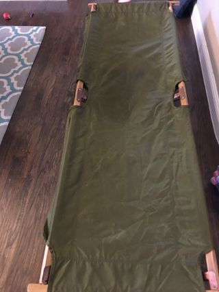 Us Army Cot Folding Wood Frame Bed Vintage