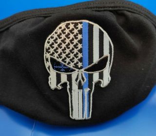 Police Blue Line Skull Mask Washable Every Day Mask Adult One Size Fits Most