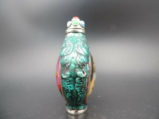 Old Chinese Hand - made Inlay Figure Pattern Cloisonne Snuff Bottle Copper Spoon 3