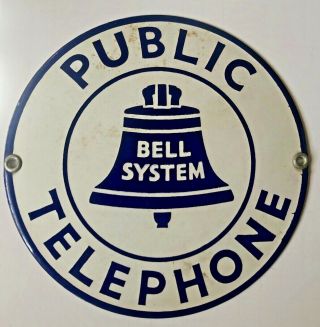 Bell System Public Telephone Porcelain Sign 7 " Vintage Telecommunications