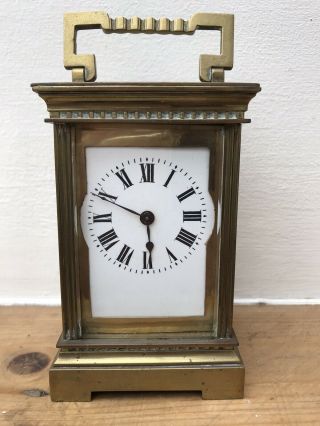 Vintage French Brass Framed Carriage Clock Enameled Face Not