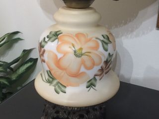 Vintage Hurricane Lamp with Hand Painted Touches Large GWTW and 3 Way Lighting 3