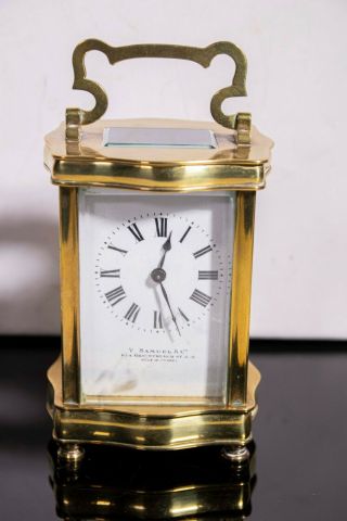 France - Vintage French Brass Framed Carriage Clock By V Samuel & Co