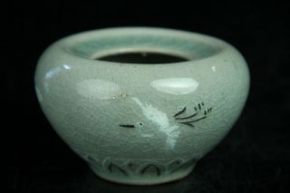 Mar002 Korean Goryeo Celadon Porcelain Small Pot Jar Inlaid Crane