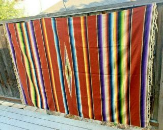 Vtg 1950s Mexican Southwest Saltillo Serape Blanket Rug Earth Tones 92 " X64 "
