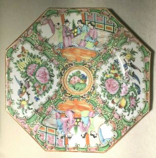 Antique Chinese Export Rose Medallion Octagonal Plate 9 3/4 " Excellant Cond
