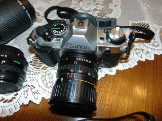 Vtg Canon Ae - 1 Camera With Case And Extra Lenses