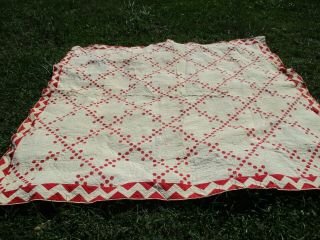 Vintage Red And White Quilt 86 By 82 Fussy Cut Polka Dots