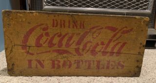 Vintage Coca - Cola Wooden Yellow 24 Bottle Crate Carrier Box - Marked Enyart