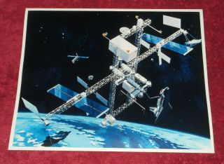 Vintage Nasa Photo Space Station Freedom Concept Art Shuttle