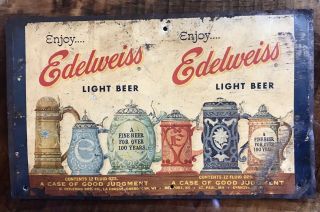 Vintage 1970s G.  Heileman Brewing EdelweIss Beer Tin Promotional Sign RARE 2