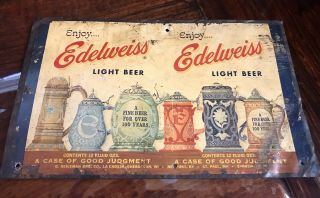Vintage 1970s G.  Heileman Brewing EdelweIss Beer Tin Promotional Sign RARE 3