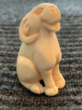 Netsuke – Japanese Hand Craved Antique Signed Of A Ram With Horns