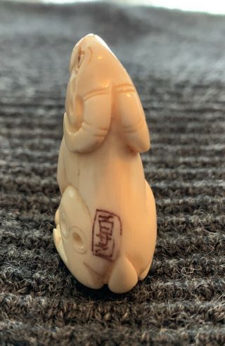 NETSUKE – JAPANESE HAND CRAVED ANTIQUE SIGNED Of A Ram With Horns 3