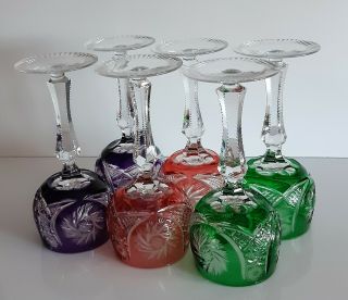Vintage Bohemian Colored Wine Hocks / Goblets,  Set of 6 3