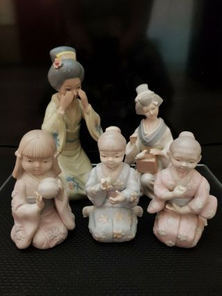 5 X Vintage Japanese/chinese Geisha Porcelain Figurines Children And Adults.  Vgc