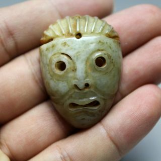 1.  5  China Old Green Jade Chinese Hand - Carved Ancient Mask Jade Pendant 0973