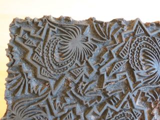 Vintage Hand Carved Wood Batik Textile Print Block Tropical Sharp Pattern