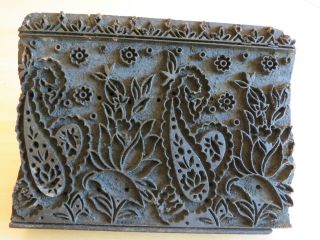 Vintage Hand Carved Wood Batik Textile Print Block Floral Droplet Pattern