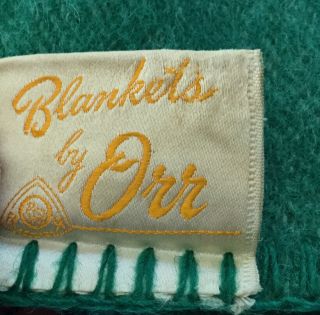 Vintage Orr Green Striped Wool Camp Blanket 76 X 90 Ohio USA 2