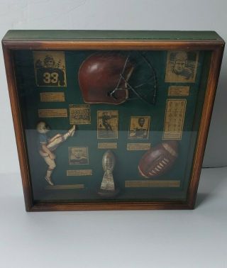 Vintage Nfl Football Wooden Shadowbox Sammy Baugh Marion Motley Jim Thorpe Rare