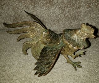 Vintage Brass Fighting Rooster Figurine,  Great Patina,  A Collectable