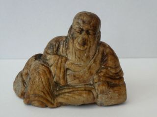 Antique Chinese Hand Carved Soapstone Seated Buddha Statue Sculpture Qing Era