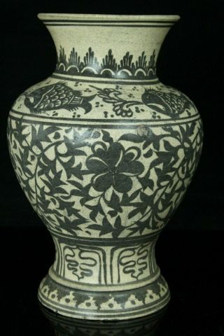 Dec111f Thai Sawankhalok Pottery Vase Jar Iron Glaze Fish&arabesque Design