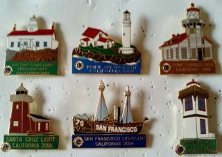 Lions Club Pins - Group Of 6 Northern California Lighthouses