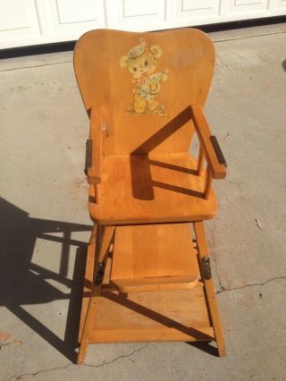 Vintage Wood Convertible High Chair Table,  Sturdy And Solid Baby Line