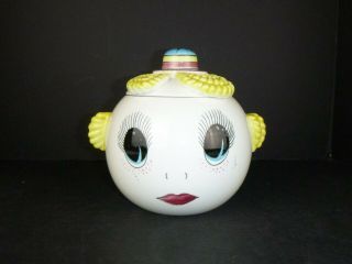 Vtg 40s 50s Royal Sealy Google Eye Pixie Canister Cookie Biscuit Jar Googly