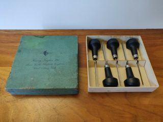 Vintage Henry Taylor Boxed Set Of 5 Black Cutting Tools No 4.  Sheffield England