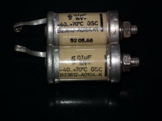 Two Vintage Sikatrop Capacitors 0.  1mfd 1000v Siemens Klangfilm Hi End 100nf 1000