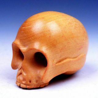 Japanese Boxwood Hand Carved Netsuke Sculpture Human Skull Skeleton 03102020