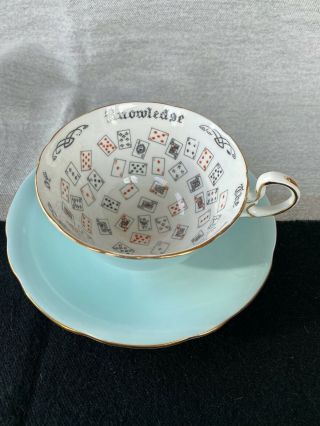 Vintage Aynsley Blue Teacup And Saucer Cup Of Knowledge Fortune Telling