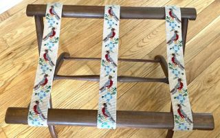 Vtg Wood Wooden Hotel Folding Luggage Suitcase Rack Valet Stand Tapestry Straps