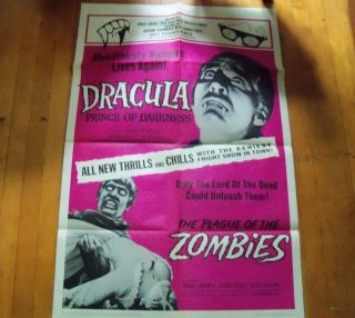 1966 Vintage One Sheet Horror Movie Poster Dracula / Zombies